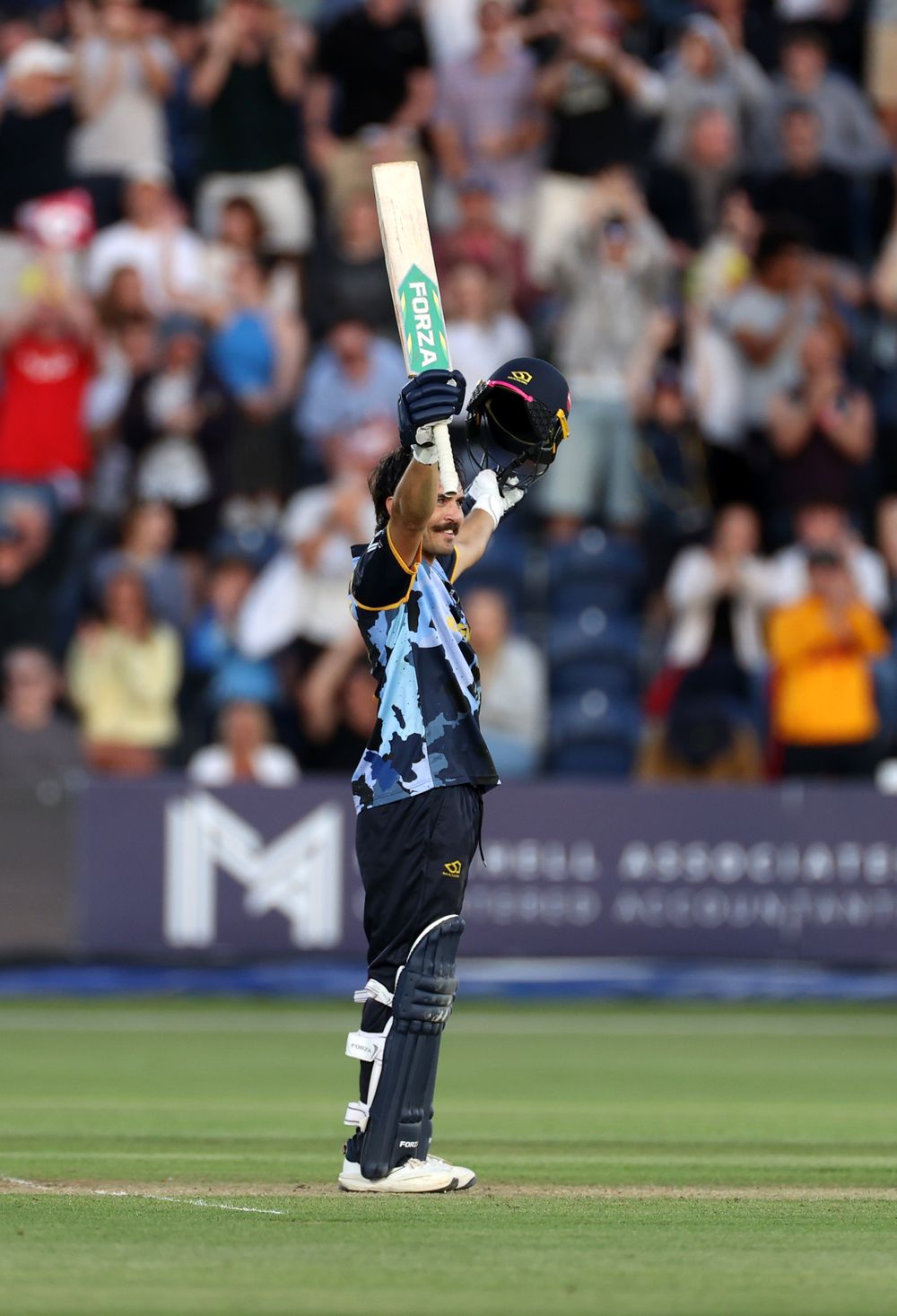29.05.26 - Glamorgan v Somerset - Vitality Blast - Kiran Carlson of Glamorgan celebrates scoring his century